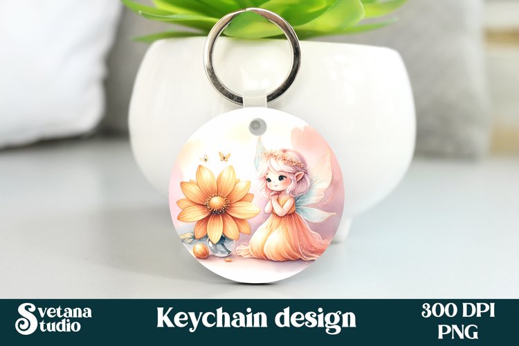 Cute fairy keychain | Keychain sublimation | Fairy flower example image 1