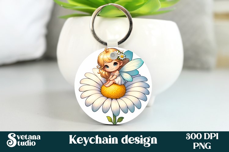 Cute fairy keychain | Keychain sublimation | Fairy flower example image 1