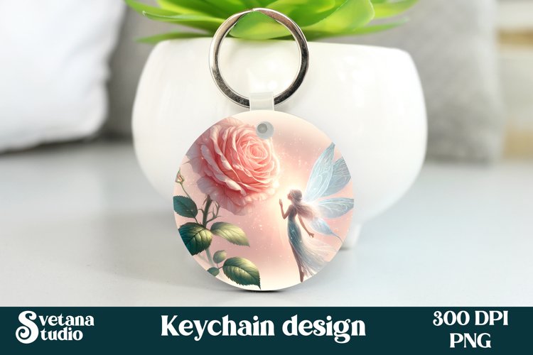 Cute fairy keychain | Keychain sublimation | Fairy flower example image 1