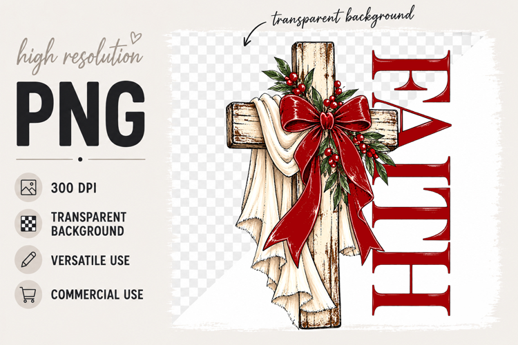 Faith png, Watercolor Christian Christmas Cross png