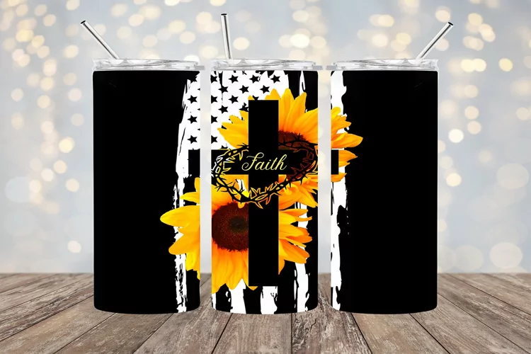 Faith Flowers and Flag - 20oz Sublimation - PNG Design