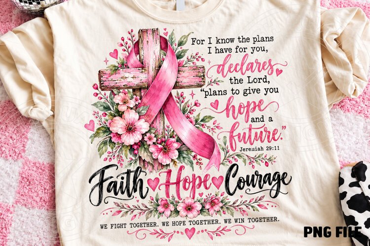Faith Hope Courage Jeremiah 2911 Pink Ribbon Breast Cancer P example image 1