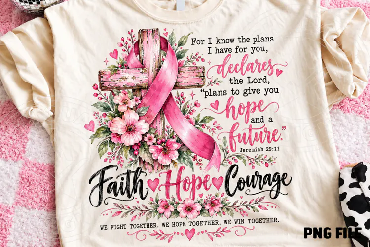 Faith Hope Courage Jeremiah 2911 Pink Ribbon Breast Cancer P