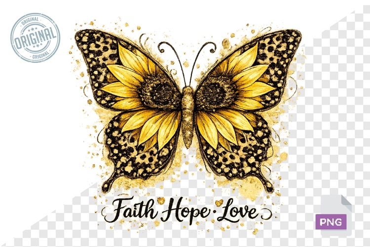 Faith Hope Love Sunflower Butterfly PNG Sublimation Design