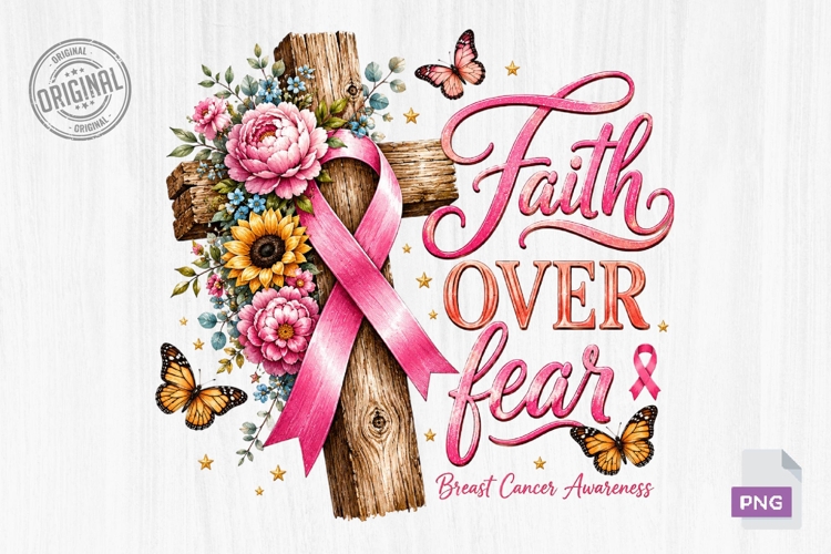 Faith Over Fear Breast Cancer Ribbon PNG example image 1
