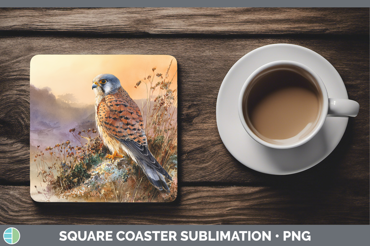 Eurasian Kestrel Falcon Sunset Square Coaster Sublimation De