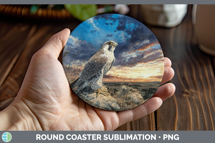 Gyrfalcon Falcon Sunset Round Coaster Sublimation Design