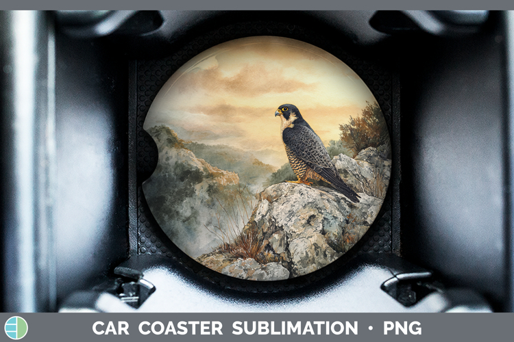 Peregrine Falcon Sunset Car Coaster Sublimation Design