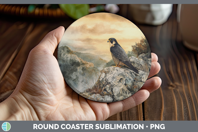 Peregrine Falcon Sunset Round Coaster Sublimation Design