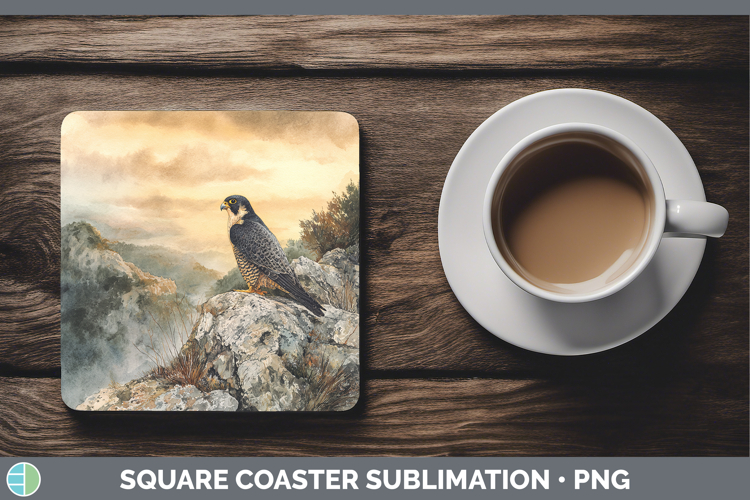 Peregrine Falcon Sunset Square Coaster Sublimation Design