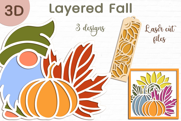 3d Layered fall gnome, Pumpkin bookmark Shadow box Laser cut