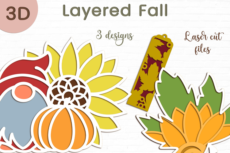 3d Layered fall gnome, Sunflower svg, Pumpkin laser cut