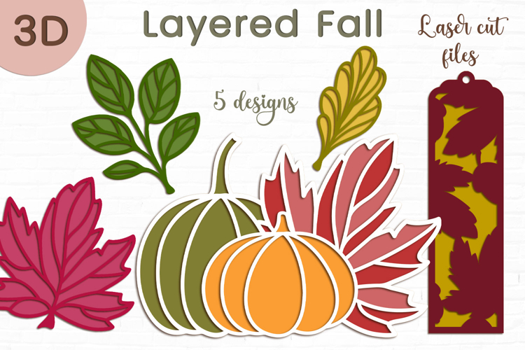 3d Layered pumpkin svg, Fall leaves laser cut, Bookmark svg