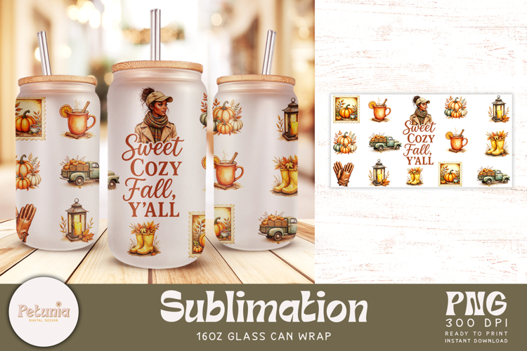 Fall Libbey Sublimation Wrap | 16oz Glass Can Wrap PNG