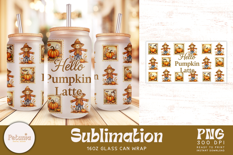 Fall Libbey Sublimation Wrap | 16oz Glass Can Wrap PNG