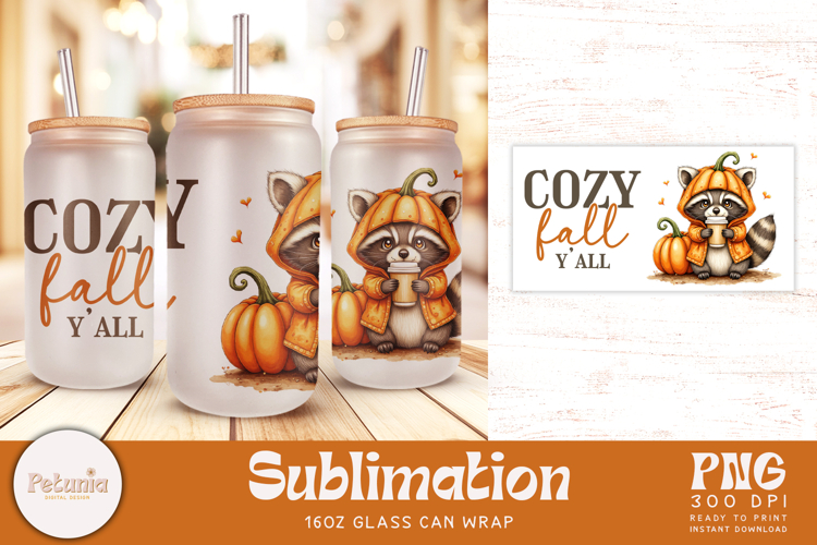 Fall Glass Can Wrap | Sublimation 16oz Glass Can PNG