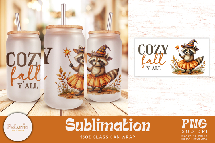 Fall Glass Can Wrap | Sublimation 16oz Glass Can PNG