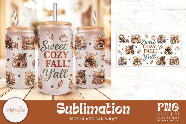 Fall Libbey Sublimation Wrap | 16oz Glass Can Wrap PNG