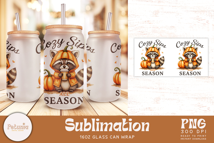 Fall Libbey Sublimation Wrap | 16oz Glass Can Wrap PNG