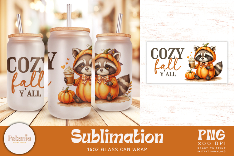 Fall Glass Can Wrap | Sublimation 16oz Glass Can PNG