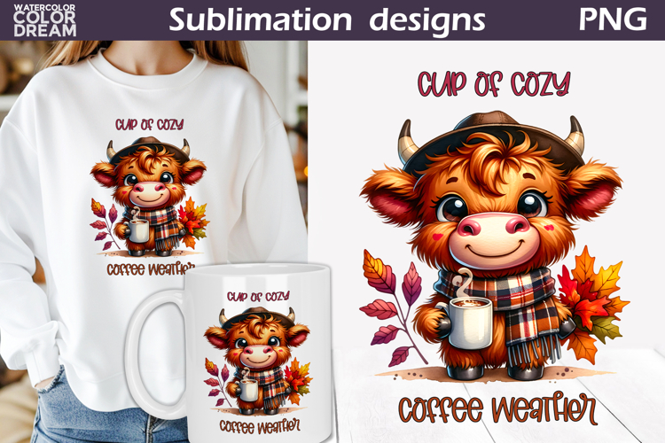 Cute Highland Cow Clipart | Fall Coffe Sublimation