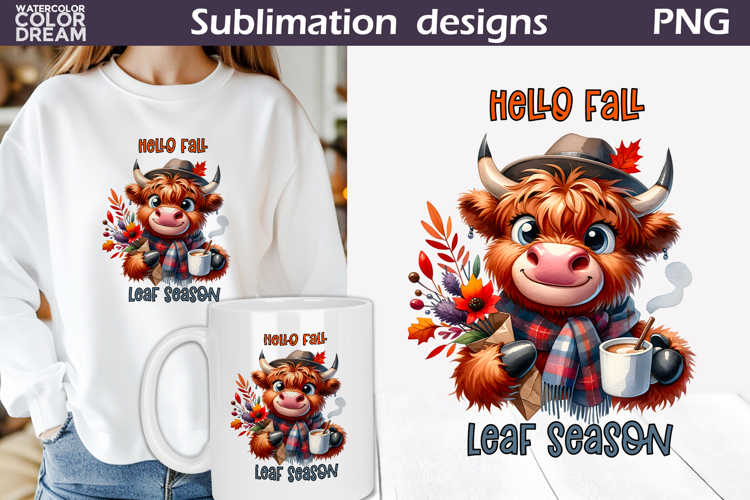 Hello Fall Cow PNG | Leaf Season Sublimation