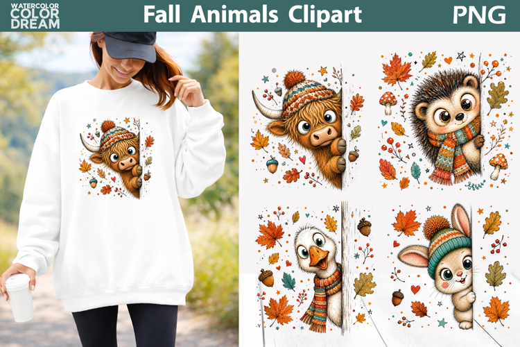 Cute Fall Animals Clipart | Autumn Shirt Sublimation