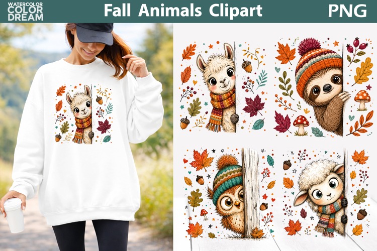 Cute Fall Animals Clipart | Autumn Shirt Sublimation