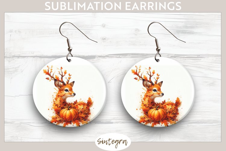 Fall Antelope Animal v6 Round Earrings Sublimation