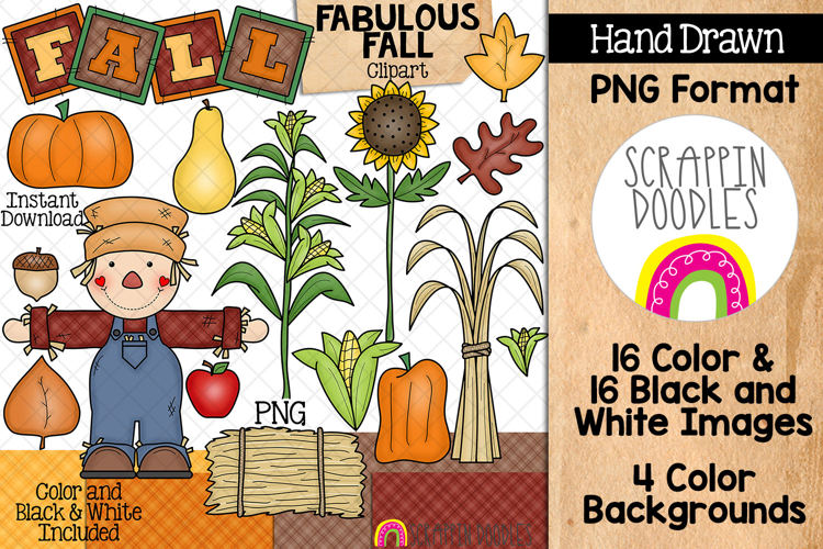 Fabulous Fall Clip Art - Autumn - Scarecrow - Pumpkins