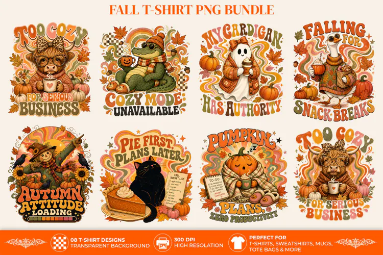 Fall Autumn Funny Retro T-Shirt PNG Sublimation Design