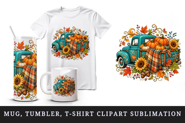 Fall autumn tumbler, mug wrap, clipart sublimation design