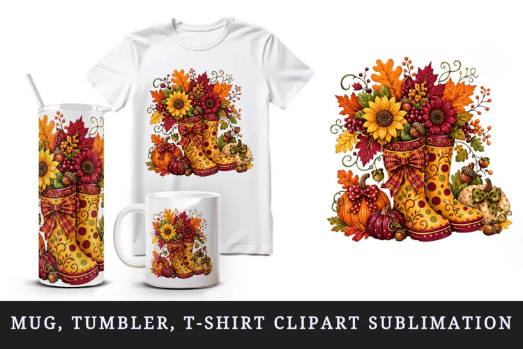 Fall autumn tumbler, mug wrap, clipart sublimation design