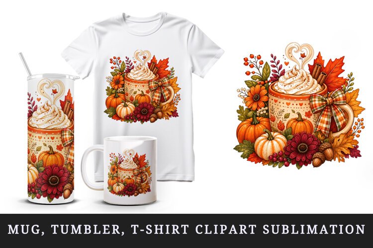 Fall autumn tumbler, mug wrap, clipart sublimation design example image 1