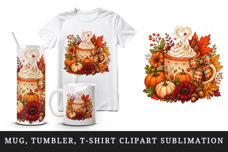 Fall autumn tumbler, mug wrap, clipart sublimation design