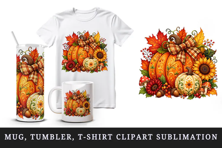 Fall autumn tumbler, mug wrap, clipart sublimation design