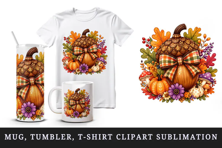 Fall autumn tumbler, mug wrap, clipart sublimation design
