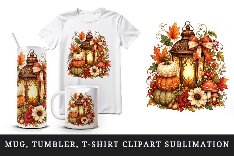 Fall autumn tumbler, mug wrap, clipart sublimation design example image 1