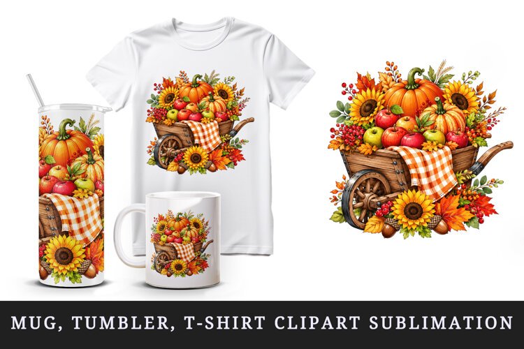 Fall autumn tumbler, mug wrap, clipart sublimation design example image 1