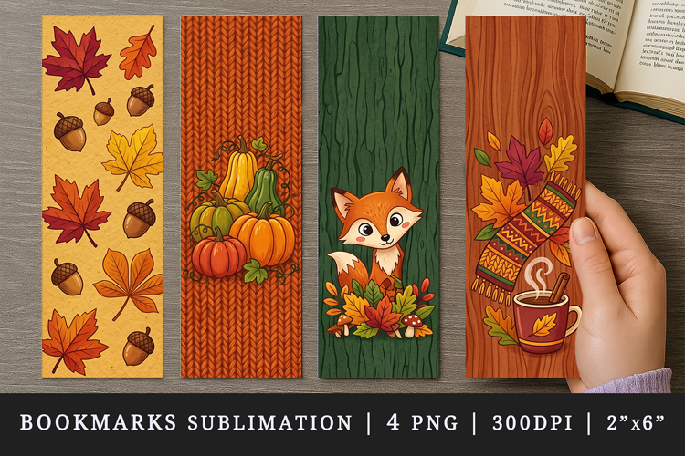 Fall autumn bookmarks printable sublimation bookmark design