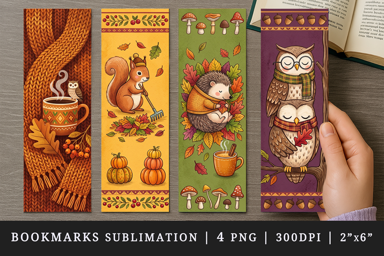 Fall autumn bookmarks printable sublimation bookmark design