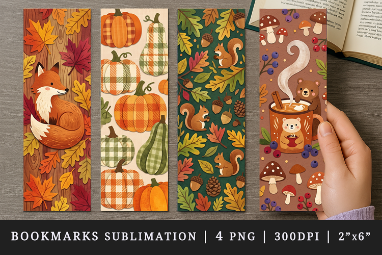 Fall autumn bookmarks printable sublimation bookmark design