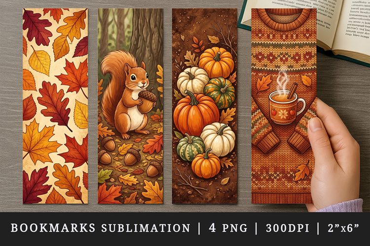 Fall autumn bookmarks printable sublimation bookmark design