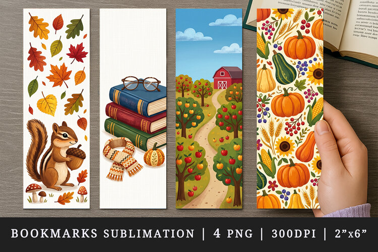 Fall autumn bookmarks printable sublimation bookmark design example image 1