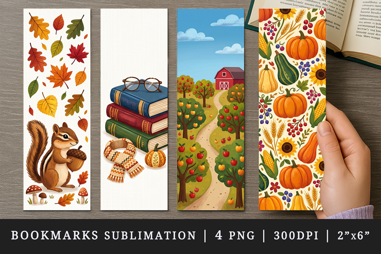 Fall autumn bookmarks printable sublimation bookmark design