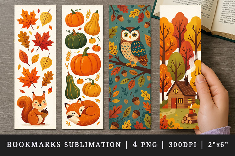 Fall autumn bookmarks printable sublimation bookmark design example image 1