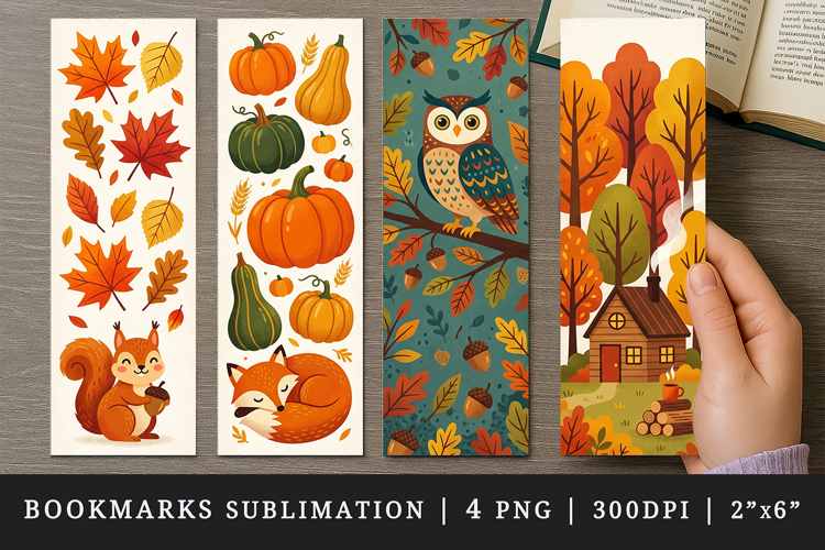 Fall autumn bookmarks printable sublimation bookmark design