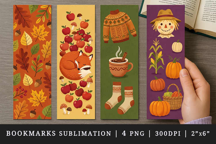 Fall autumn bookmarks printable sublimation bookmark design