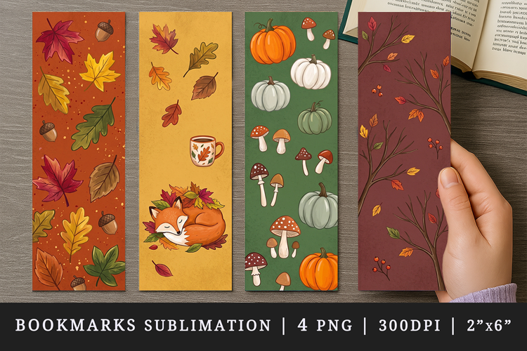 Fall autumn bookmarks printable sublimation bookmark design