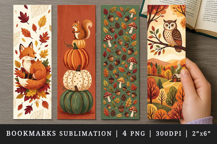 Fall autumn bookmarks printable sublimation bookmark design
